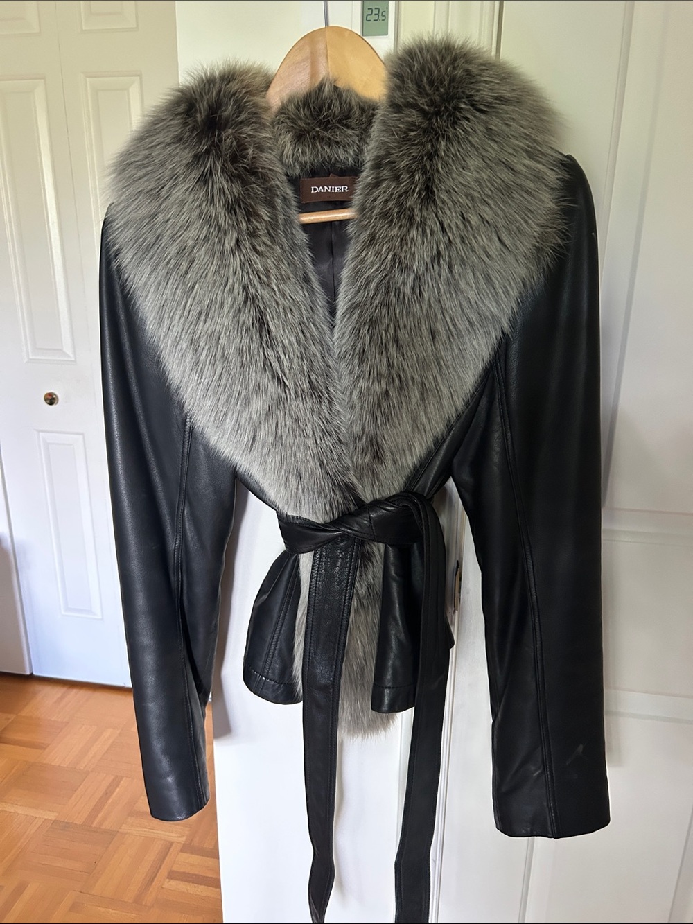 Danier Black Leather Jacket with Fox Fur Collar